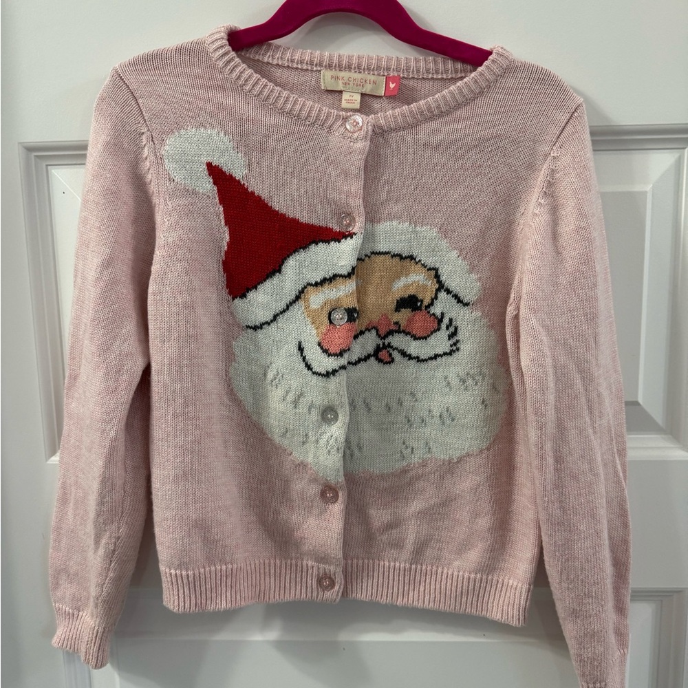 Pink Chicken Santa Face Cardigan Sweater